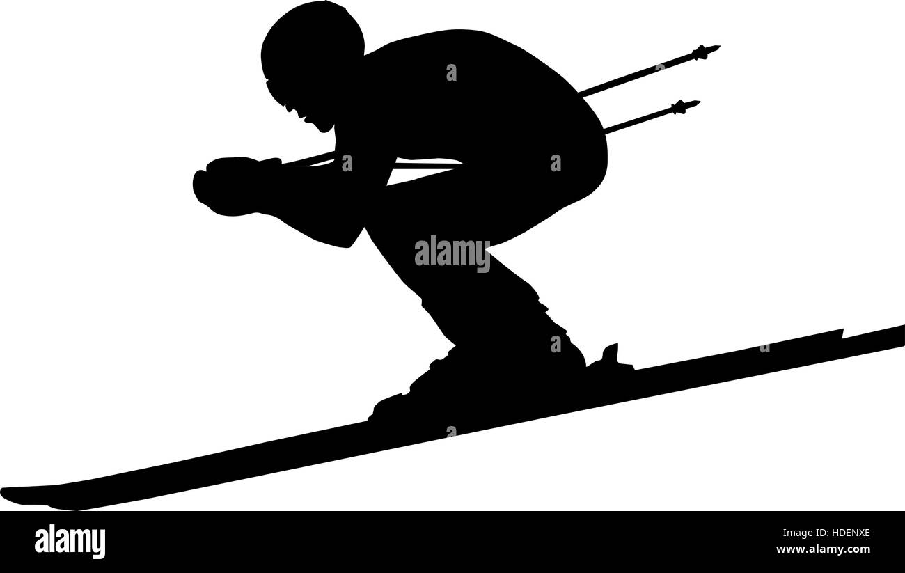 downhill man athlete skiing to competition in alpine skiing. black
