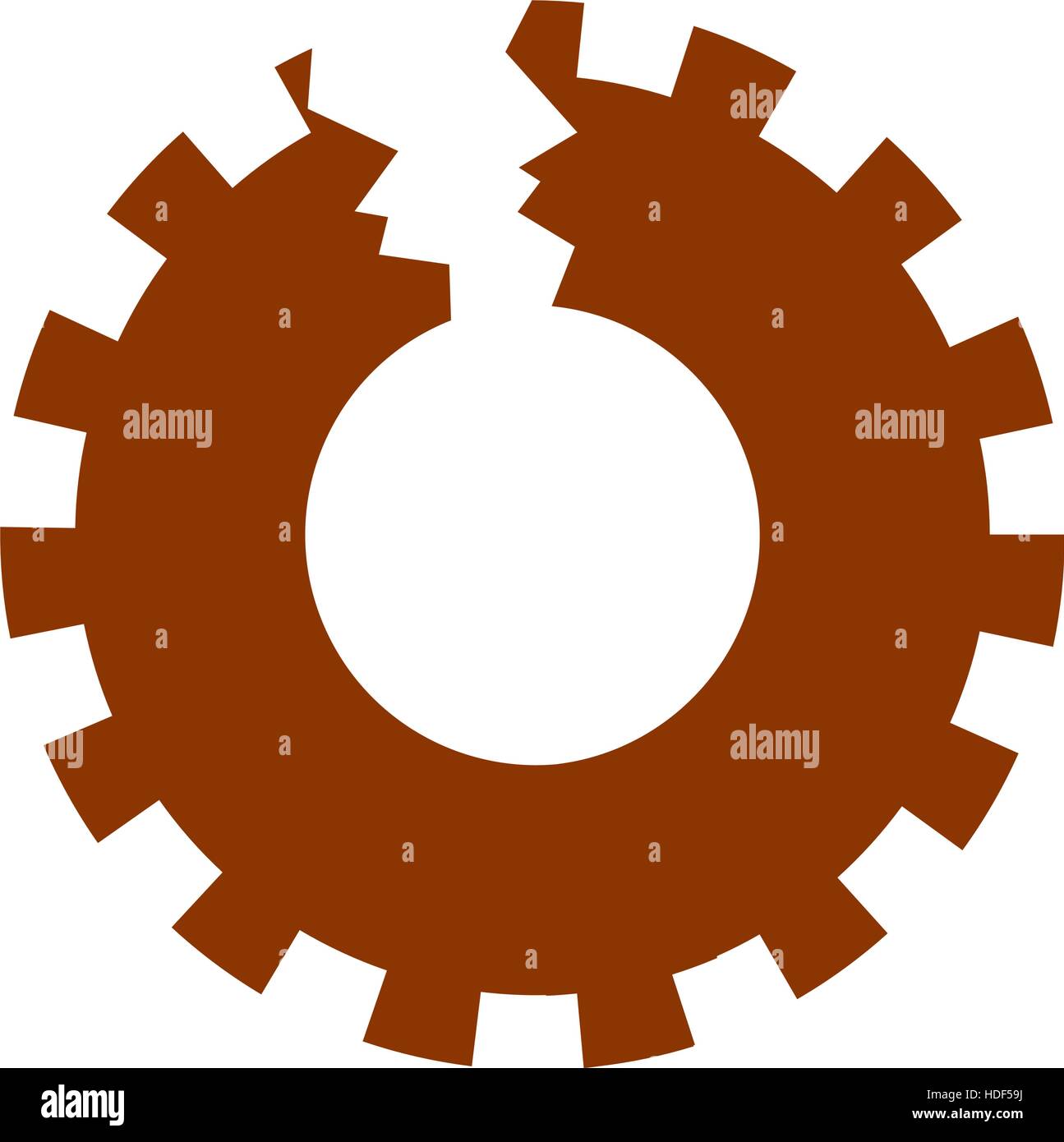 Broken gear icon. Cog wheel machine part and technology theme Stock