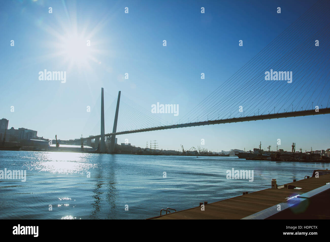 Suspension Bridge Across The River Stock Photo Alamy