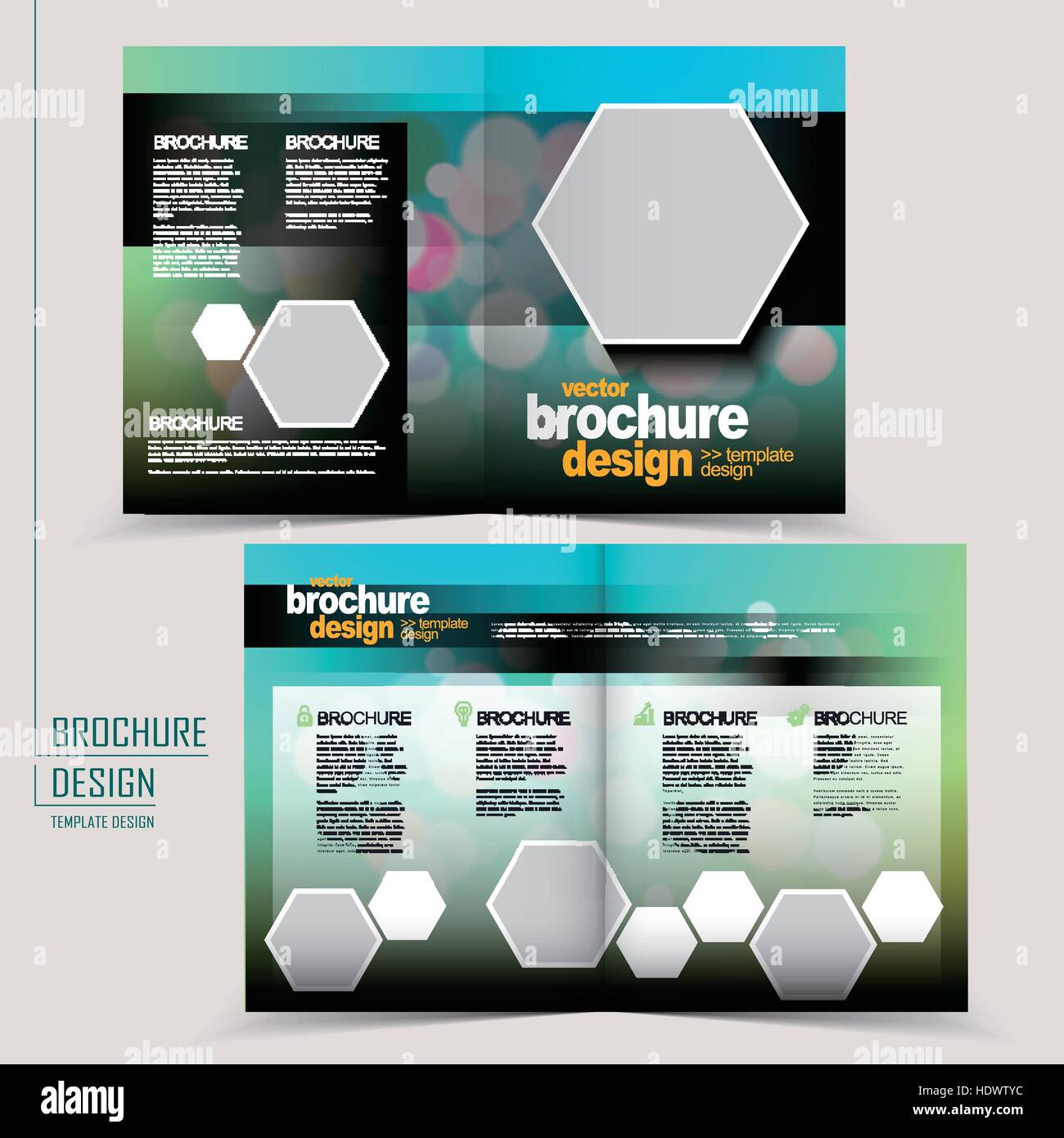 Trendy Half Fold Template Design With Hexagon Geometric Elements Stock