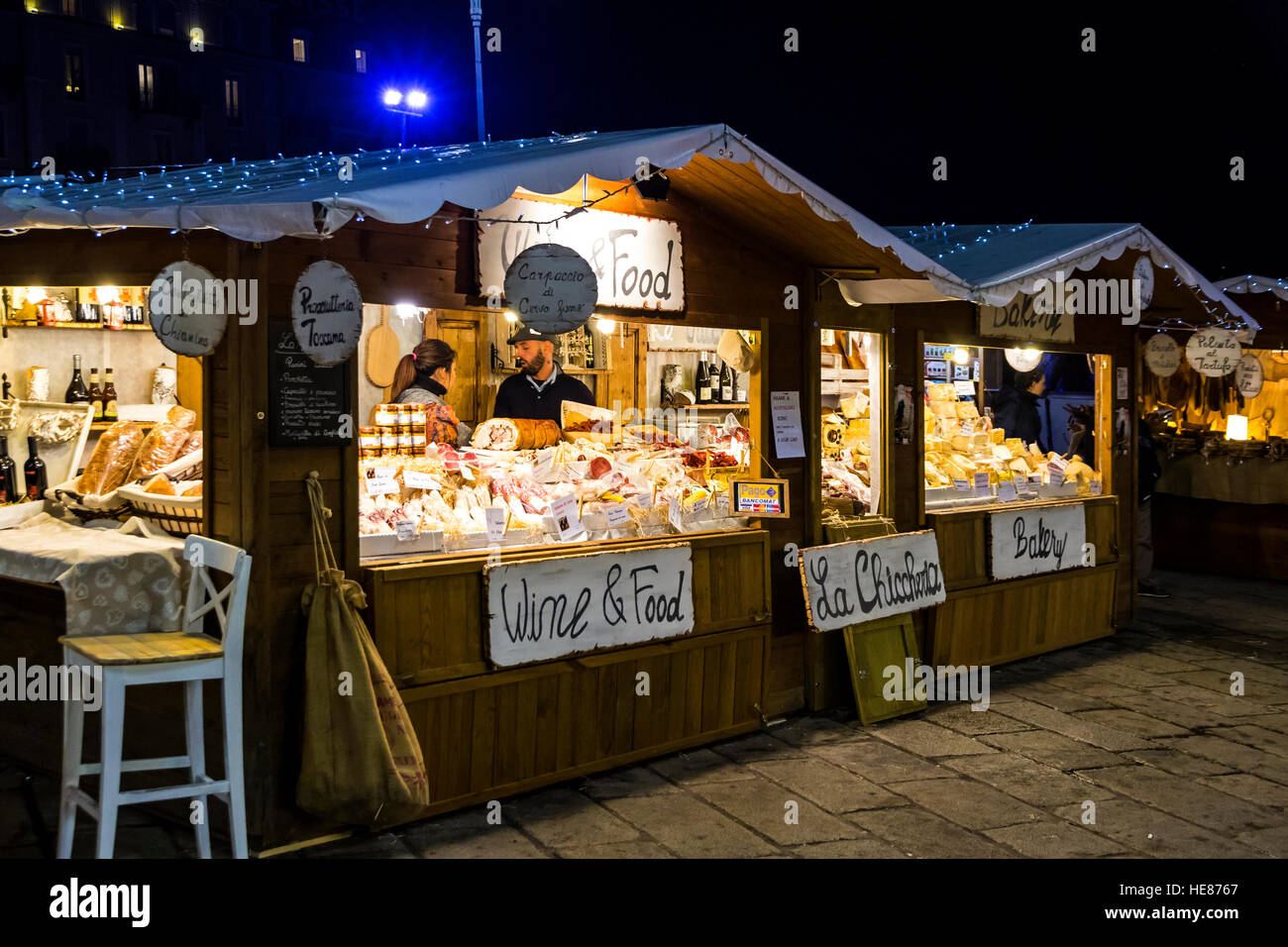 Kiosks with local food and gifts in annual traditional Christmas fair