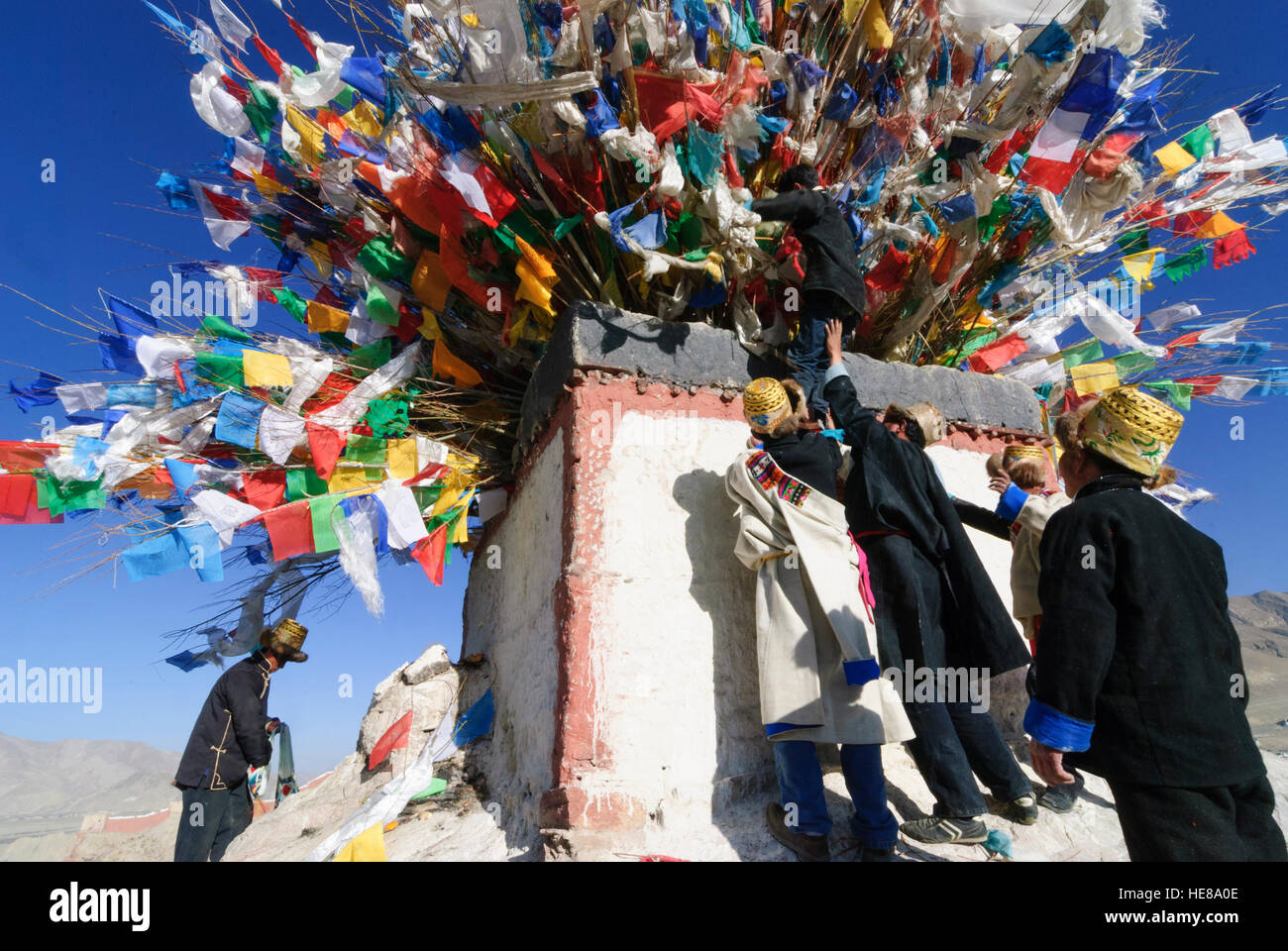 Gyantse Cottage With Prayer Flags Tibetans Bring At Tibetan New Year