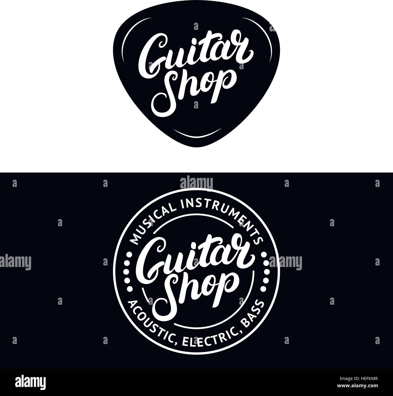 Set Of Guitar Shop Hand Written Lettering Logos Emblems Badges