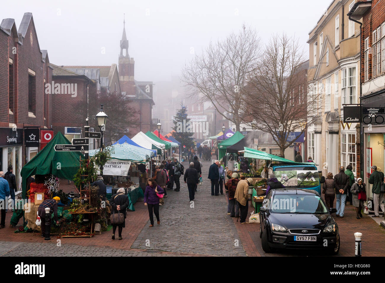 Christmas Market, High Street, Lewes, Sussex, UK Stock Photo, Royalty
