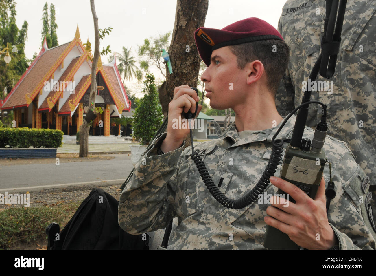 U.S. Army 1st Lt. Richard Payne performs a radio check Feb. 14 at the