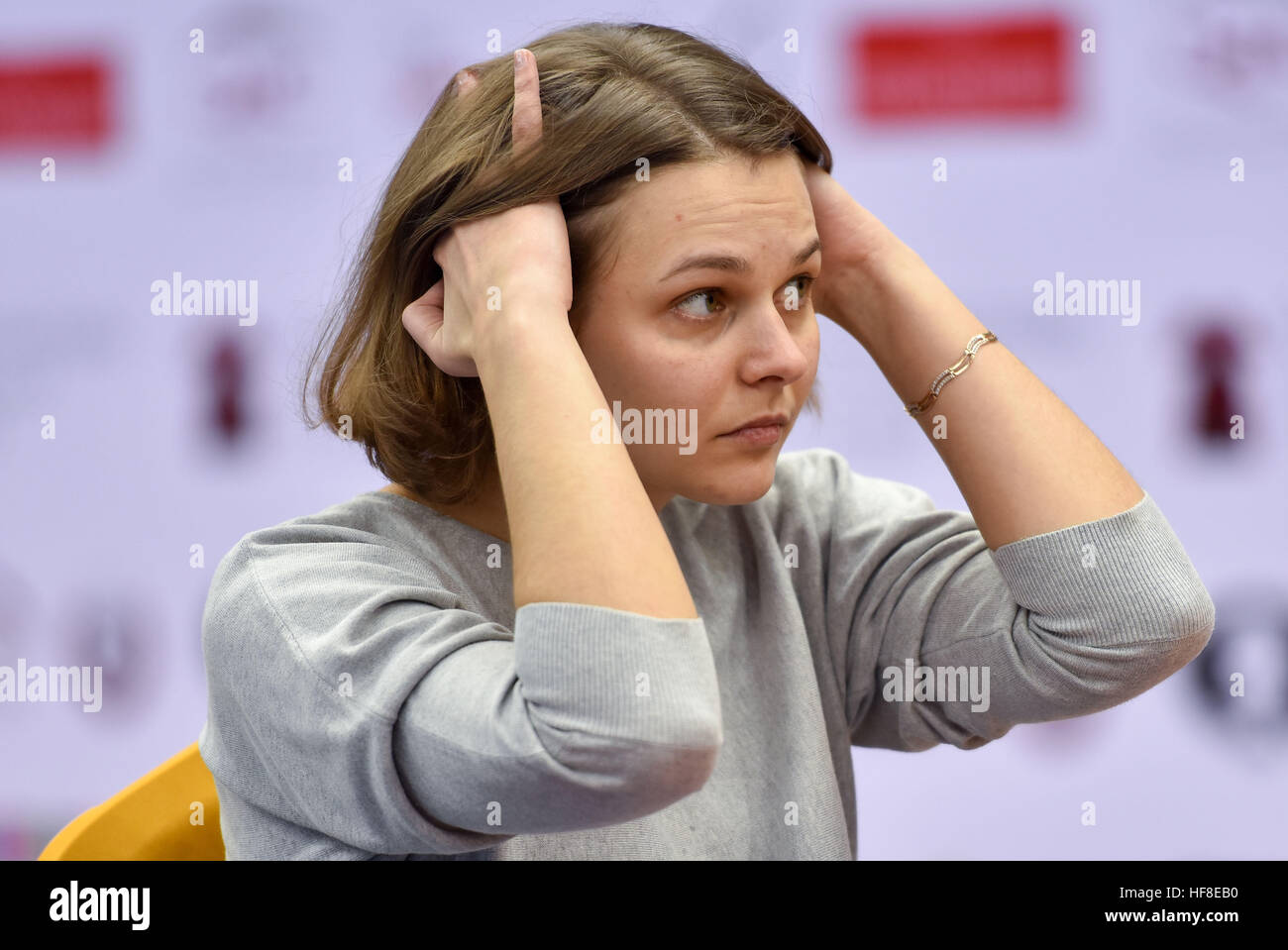 Doha, Qatar. 28th Dec, 2016. Anna Muzychuk of Ukraine plays against ...