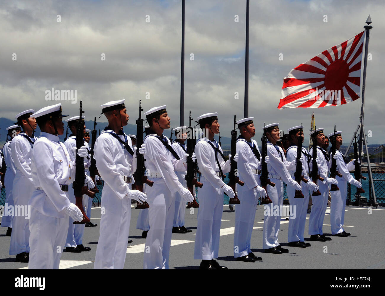 A Japan Maritime Self-Defense Force (JMSDF) honor guard assigned to