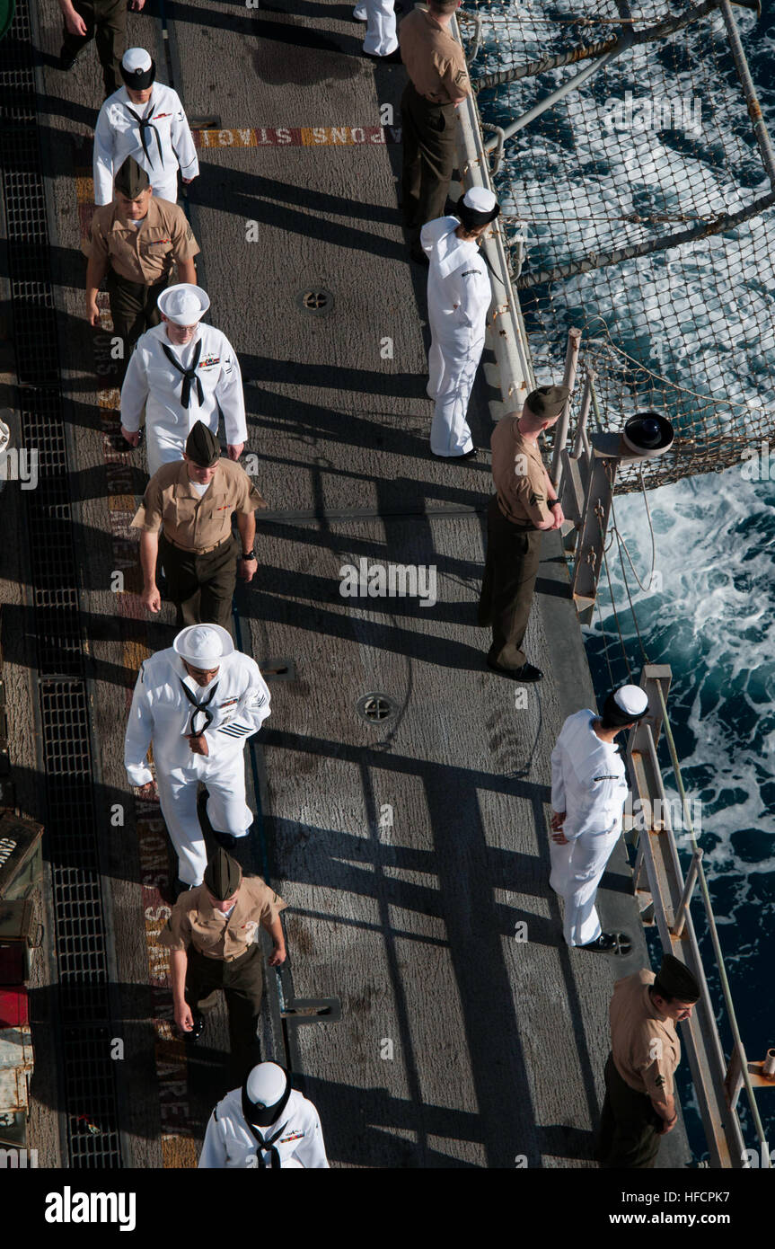 Sailors And Marines Aboard The Amphibious Assault Ship Uss Peleliu Lha