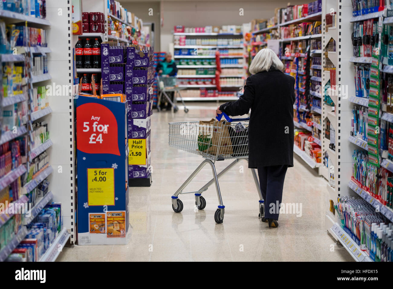 People shopping in the Tesco supermarket superstore, Aberystwyth Stock Photo, Royalty Free Image