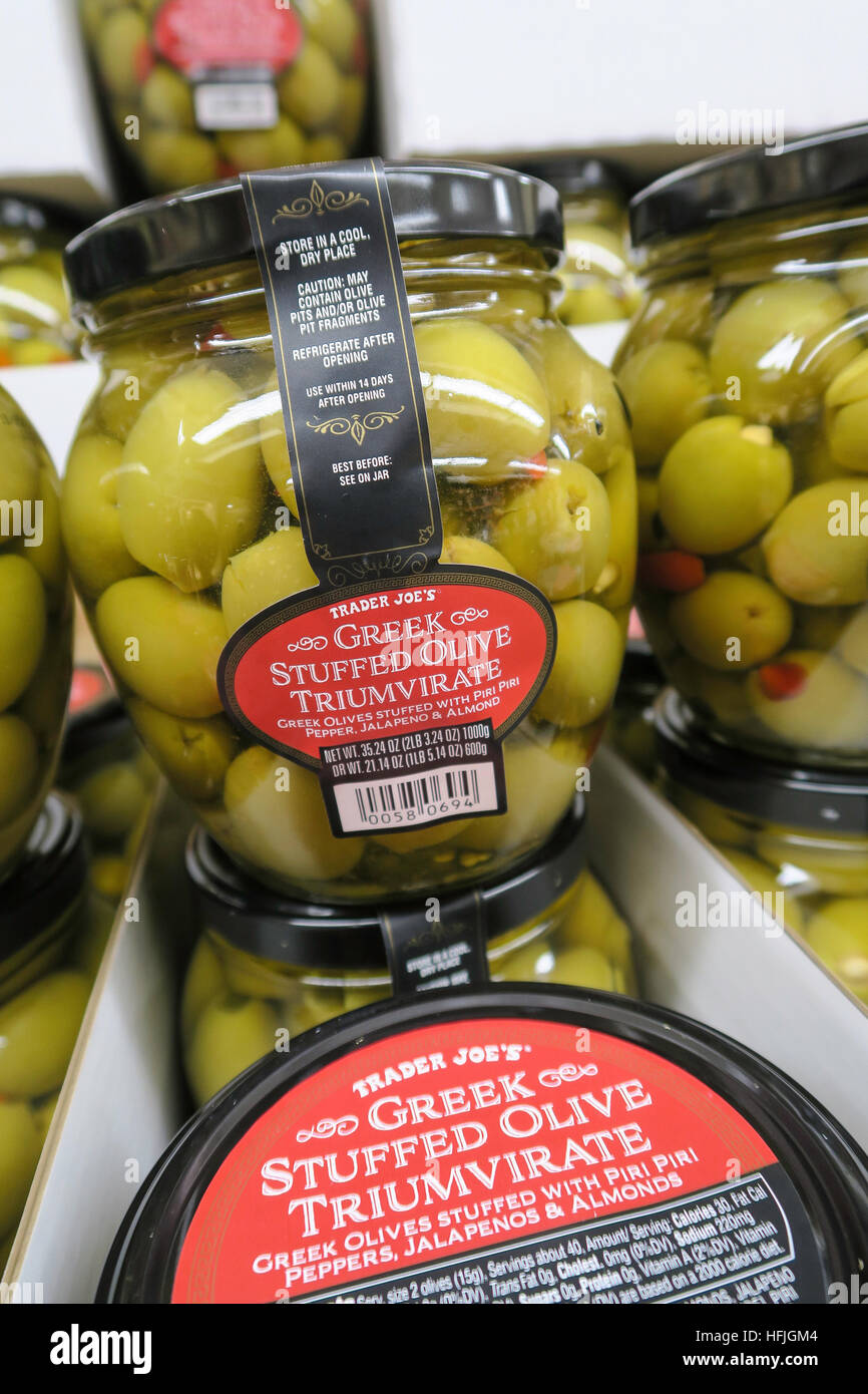 Trader Joe's Stuffed Olives, USA Stock Photo, Royalty Free Image