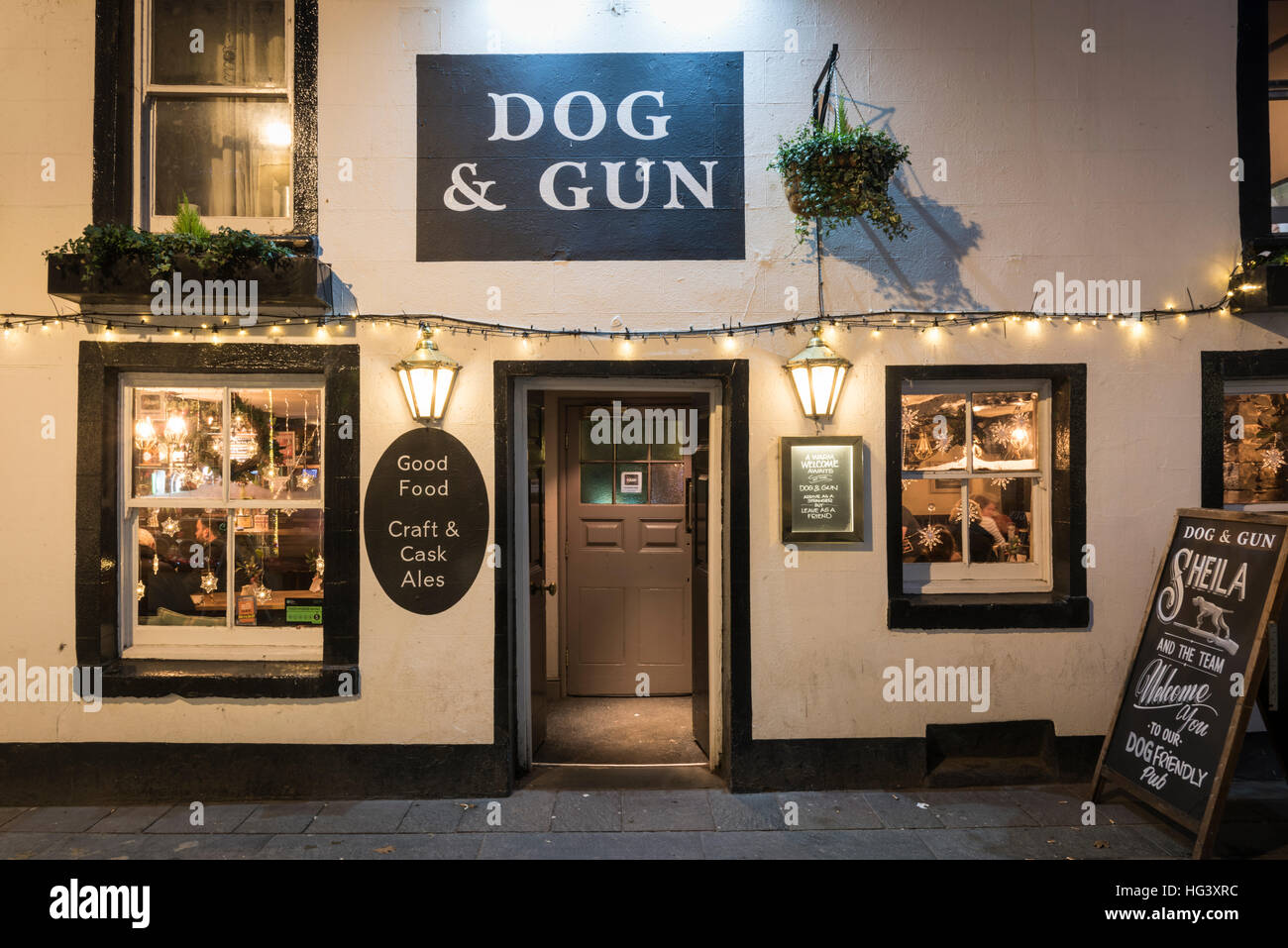 The Dog and Gun pub in Keswick the Lake District Cumbria UK at night