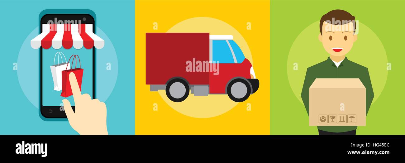 online shopping order and delivery process Stock Vector Art