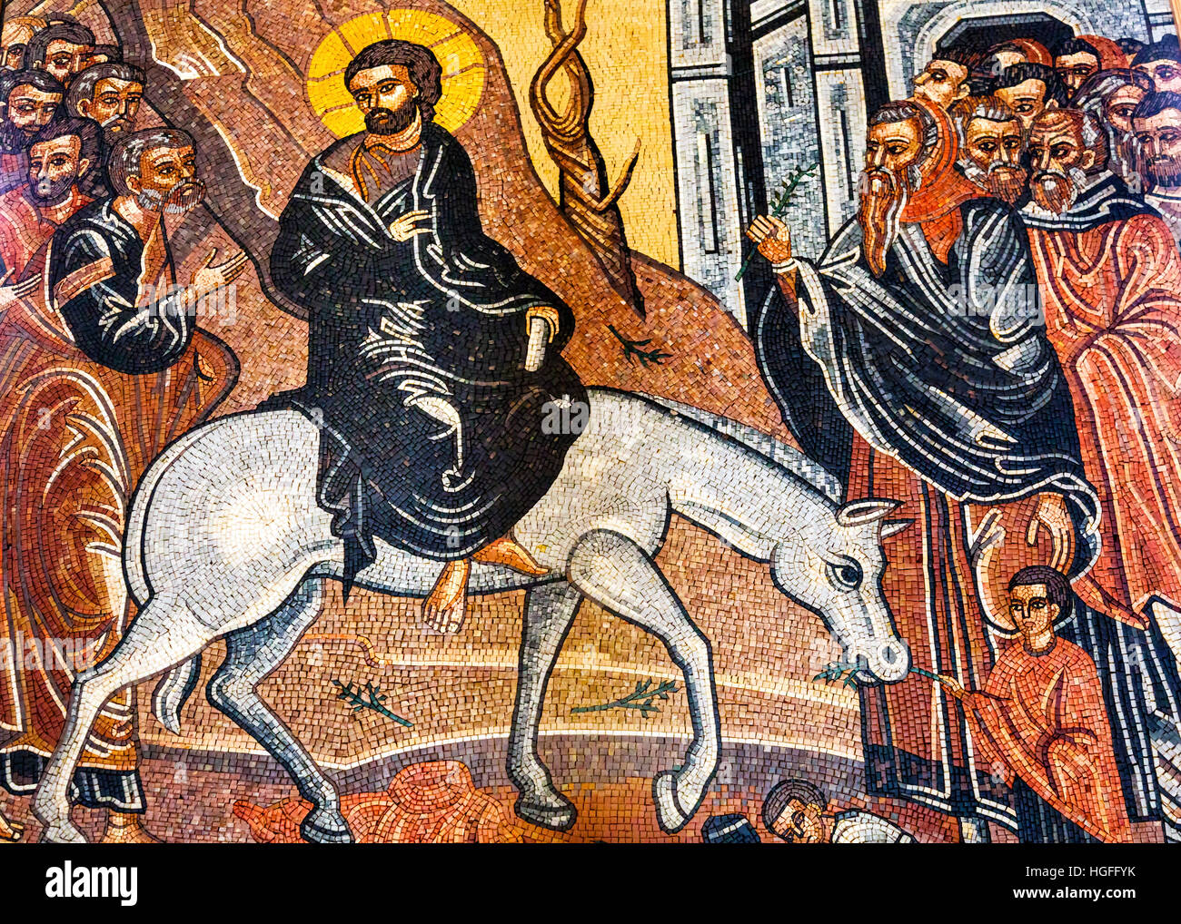 Jesus Christ Palm Sunday Donkey Mosaic Saint Greek Orthodox