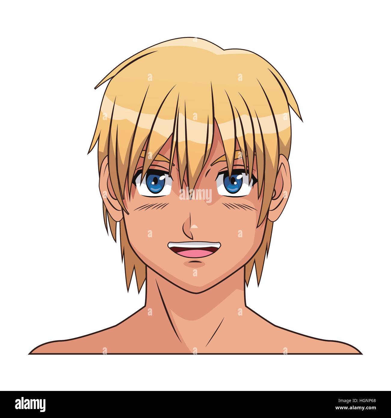 Portrait Face Manga Anime Boy Blond Hair Blue Eyes Smile Stock