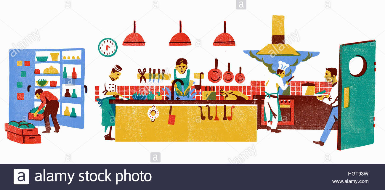 Chefs Working In Busy Restaurant Kitchen Chefs Working In Busy Restaurant Kitchen