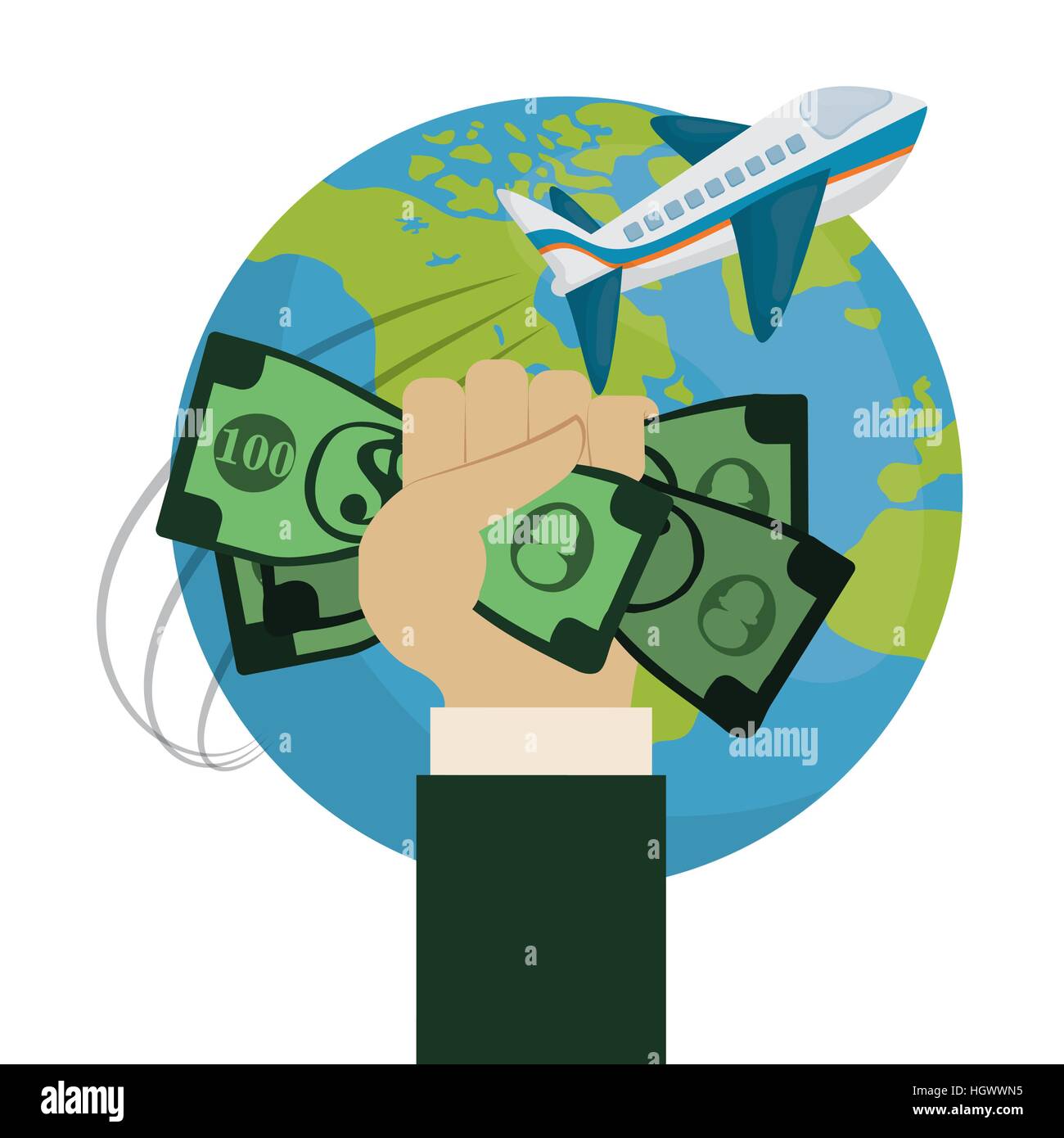 Travel World Around Hand Hold Money Plane Vector Illustration Eps 10 Travel World Around Hand Hold Money Plane Vector Illustration Eps 10