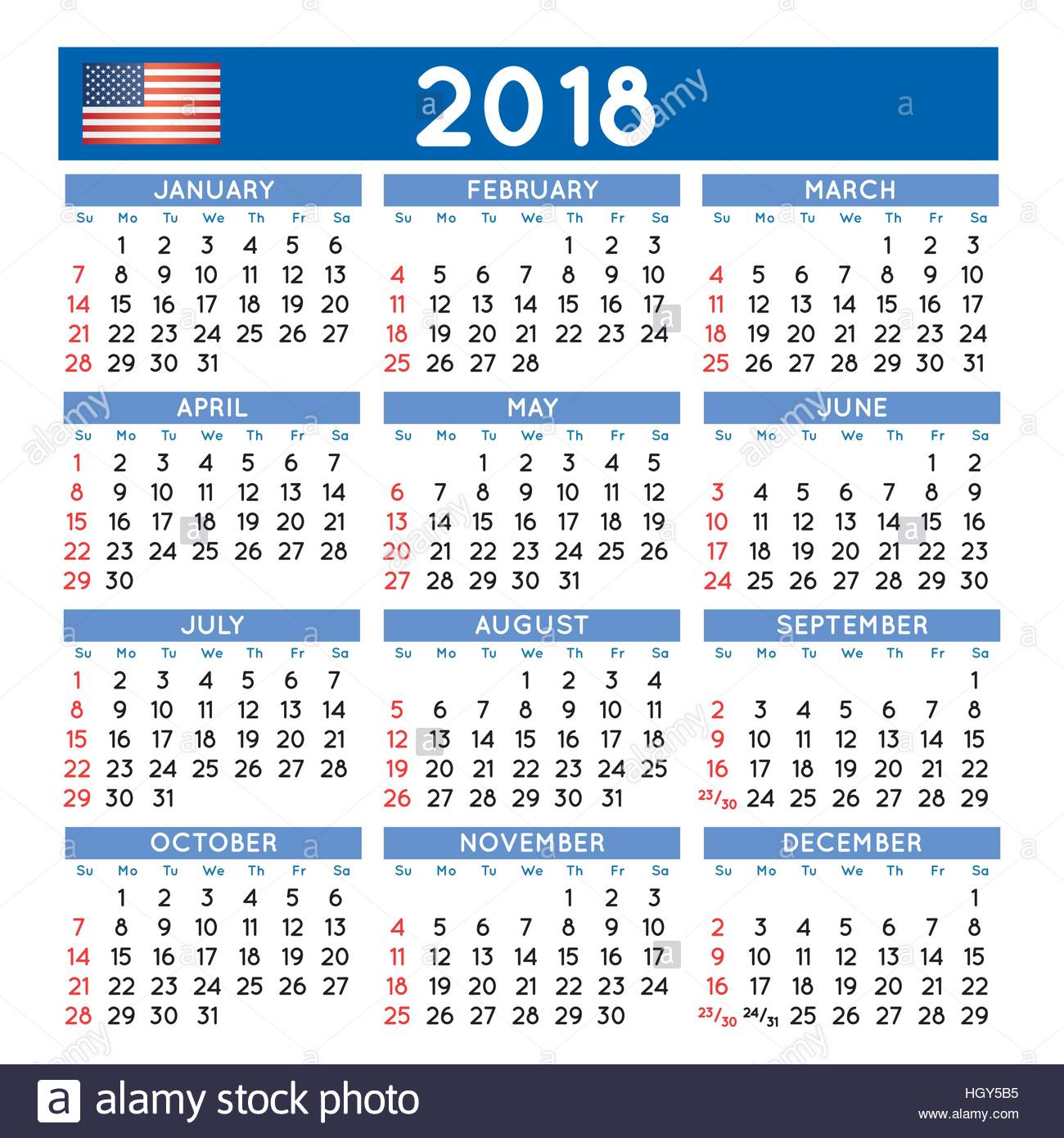 2018 elegant squared calendar. Year 2018 calendar. Calendar 2018 Stock