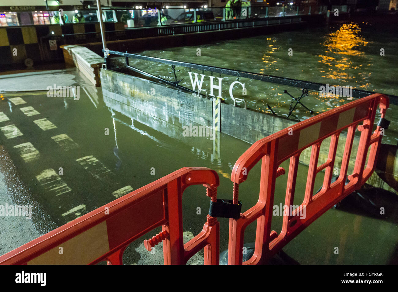 Wellsnextthesea, UK. 13th Jan, 2017. A flooded carpark. Flood Stock Photo, Royalty Free Image Wellsnextthesea, UK. 13th Jan, 2017. A flooded carpark. Flood Stock Photo, Royalty Free Image