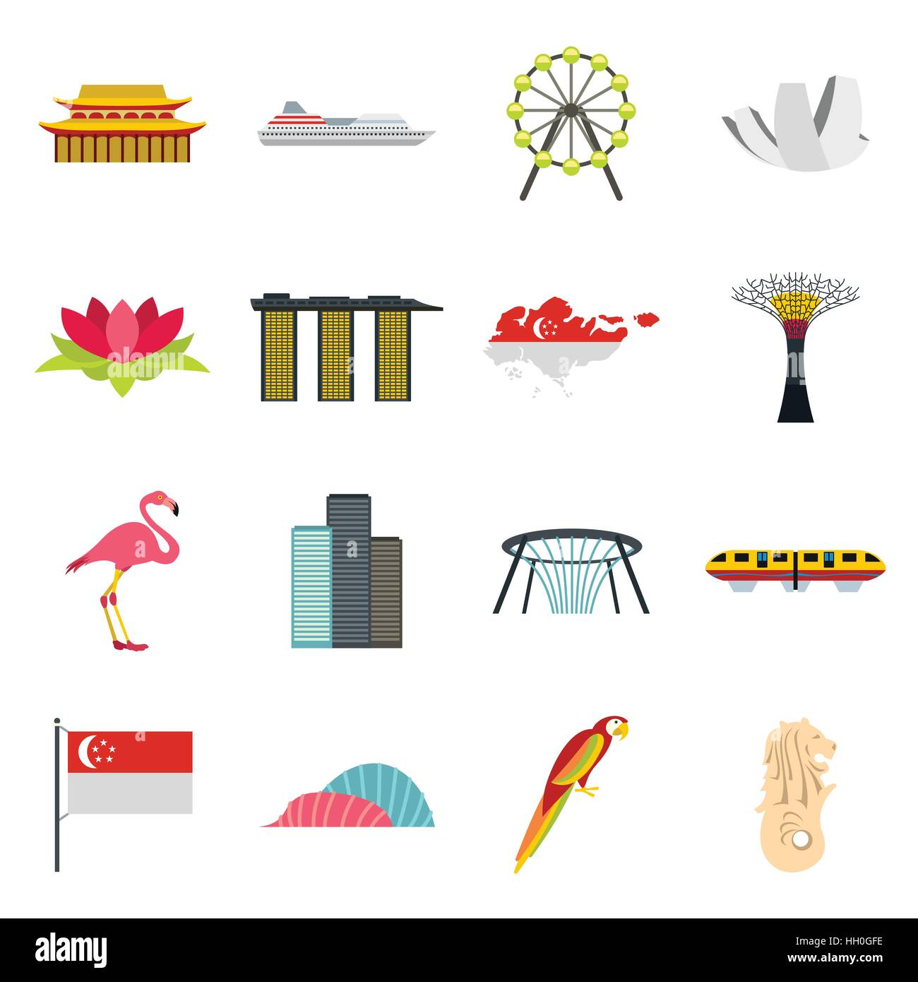 Icon Design Singapore | singapore icons set flat style stock vector art Icon Design Singapore | singapore icons set flat style stock vector art