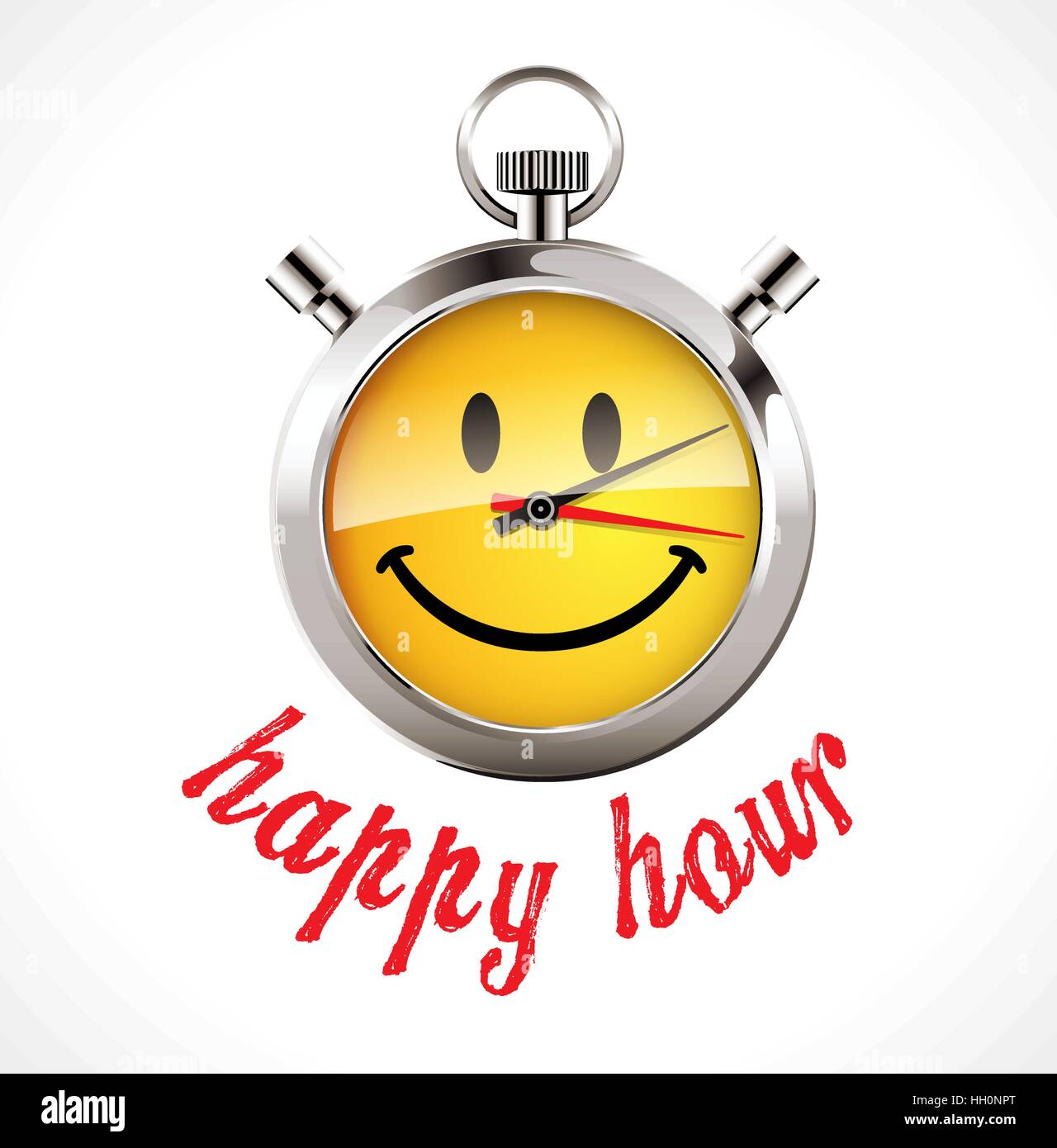 Stopwatch Happy hour concept smiley face Stock Vector Art & Illustration, Vector Image