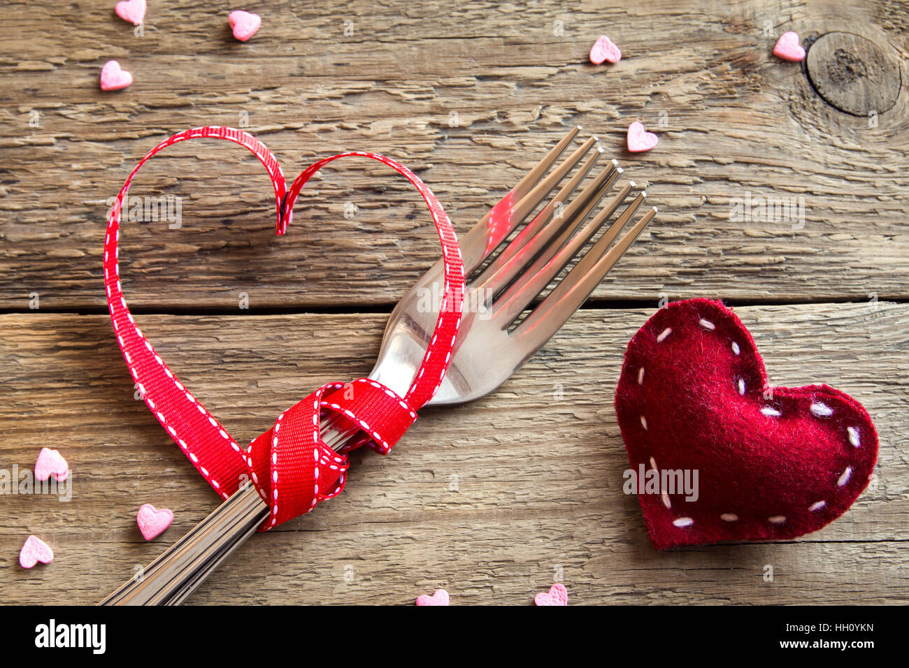 Table Setting Two Forks For Valentines Day With Red Hearts On Rustic Wooden Background Copy Space Love Romance To Eat Or D Table Setting Two Forks For Valentines Day With Red Hearts On Rustic Wooden Background Copy Space Love Romance To Eat Or D
