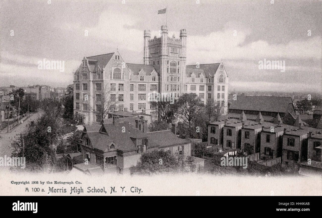 Morris High School at 166th Street and Boston Avenue in the Bronx Stock