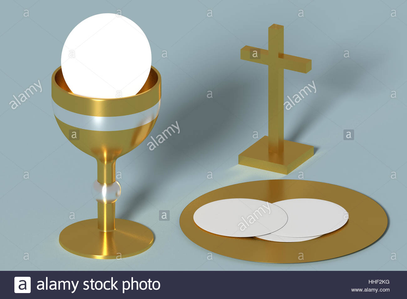 liturgy elements for christian eucharist chalice, cross, wafers or
