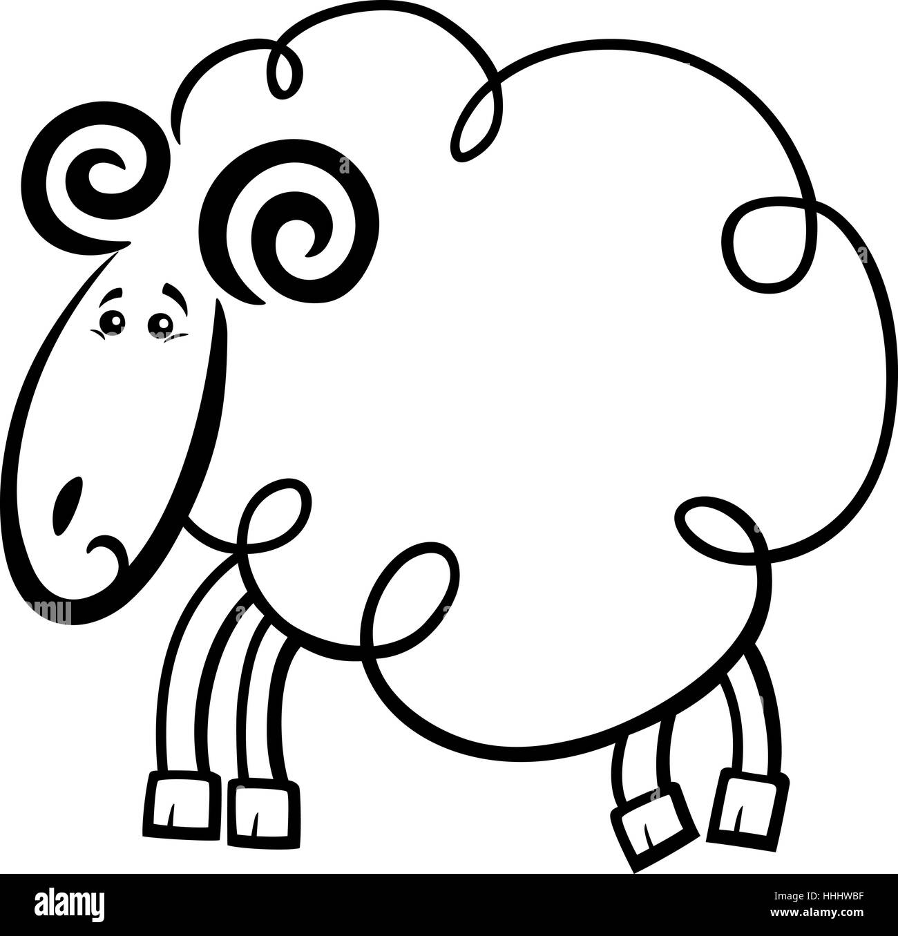 Illustration of Cute Ram or Sheep Farm Animal Cartoon Character Illustration of Cute Ram or Sheep Farm Animal Cartoon Character for Coloring Book or Page