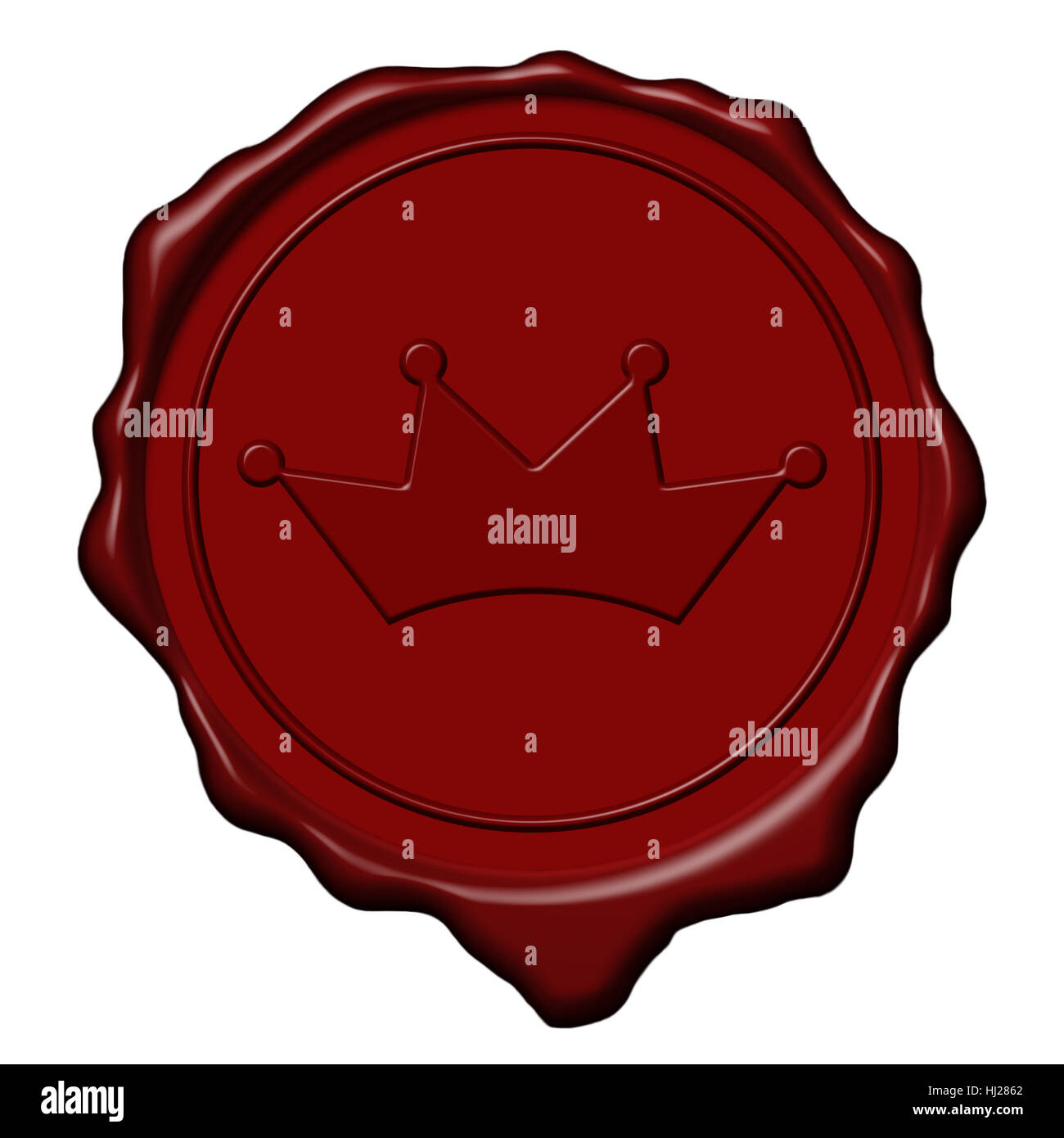Red royal crown wax seal used to sign and close letters Stock Photo