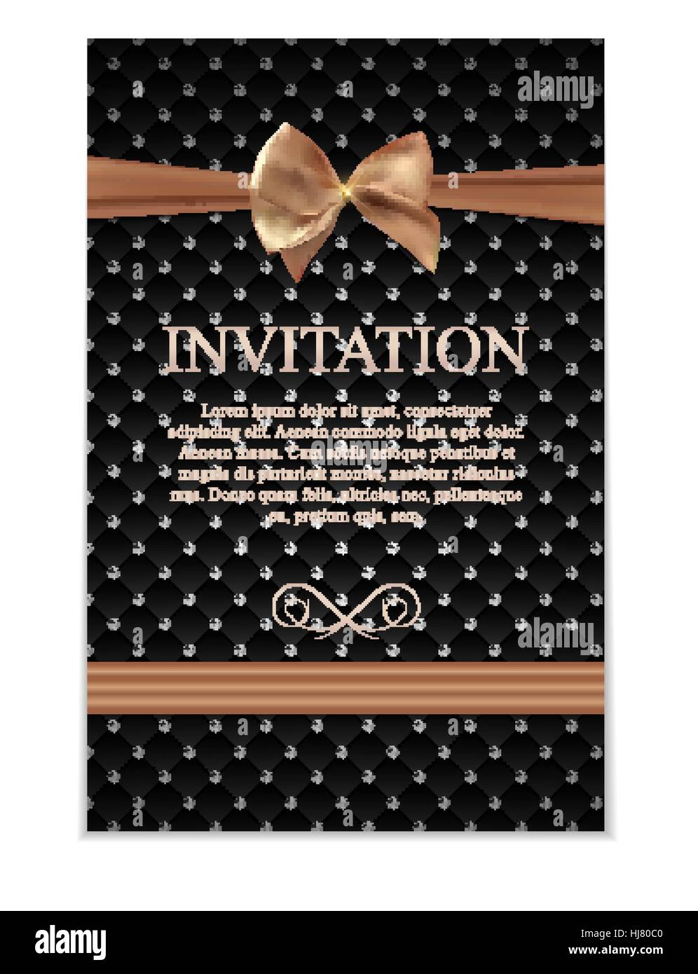 Vintage Wedding Invitation With Bow And Ribbon Template Vector I Stock