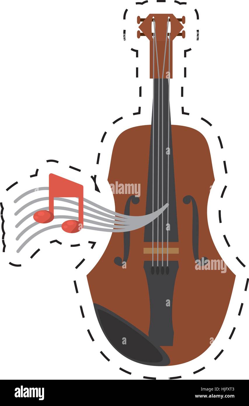 wooden fiddle instrument note music dotted line vector illustration