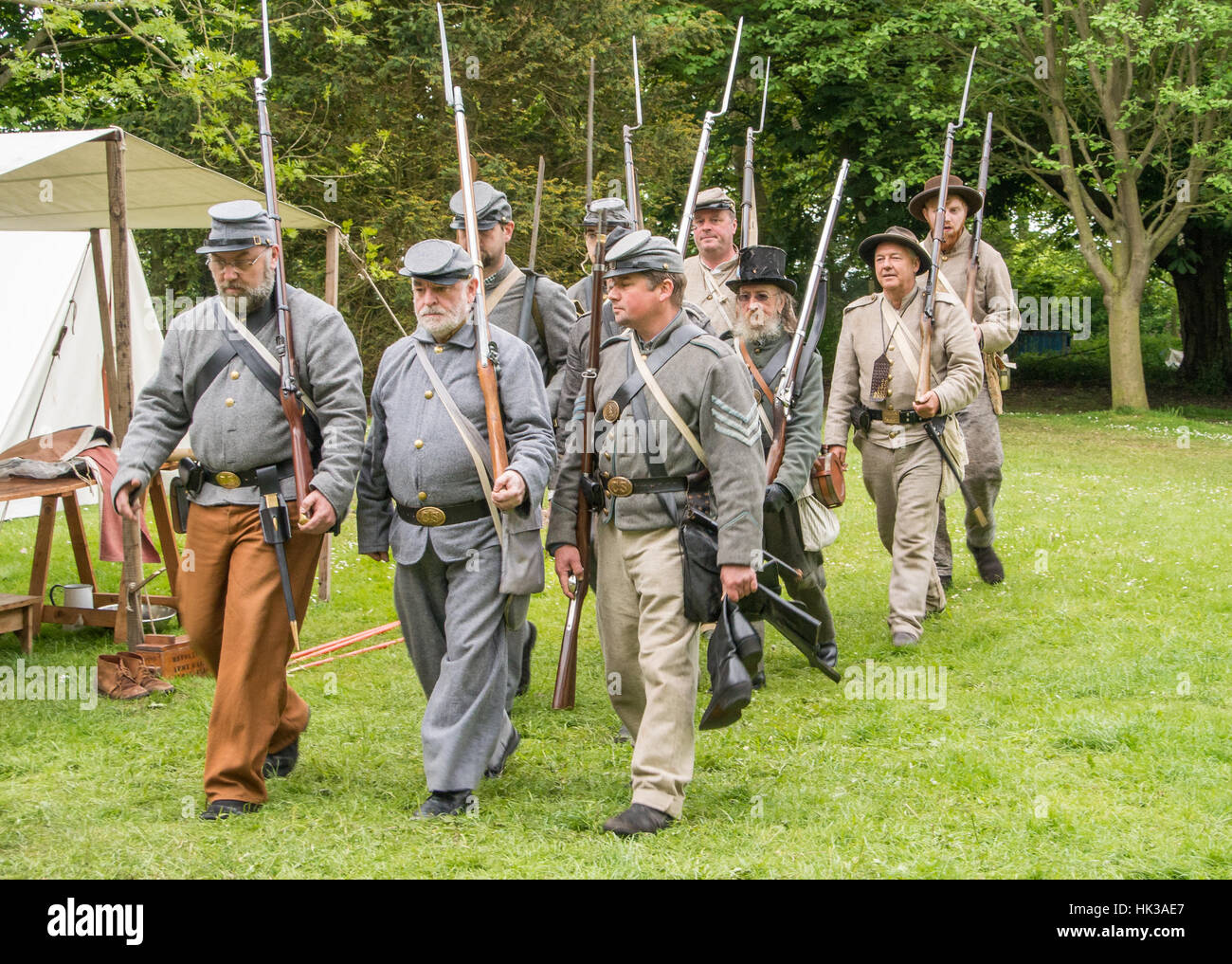 A group of confederate soldiers marching at an American Civil War Stock