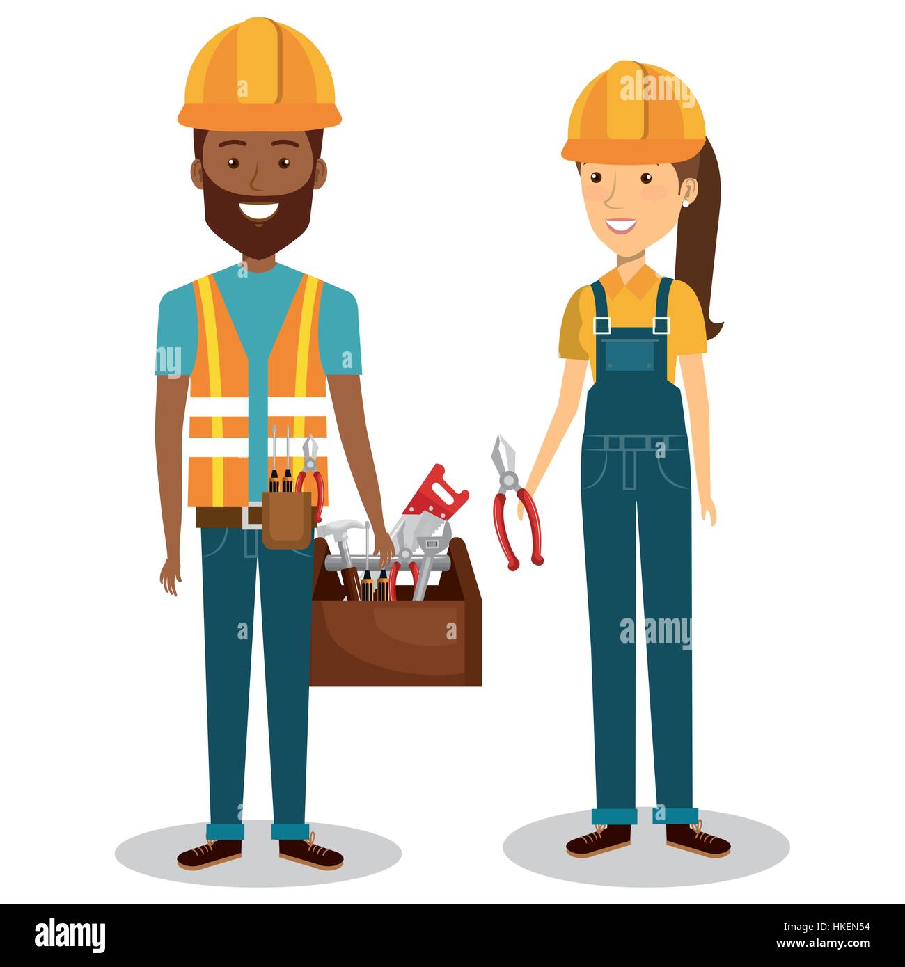Builders Group Avatars Characters Vector Illustration Design Stock