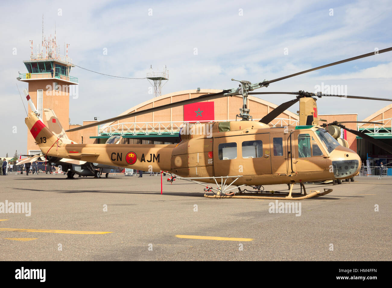 MARRAKECH, MOROCCO APR 28, 2016 Moroccan Air Force AB205 Huey Stock