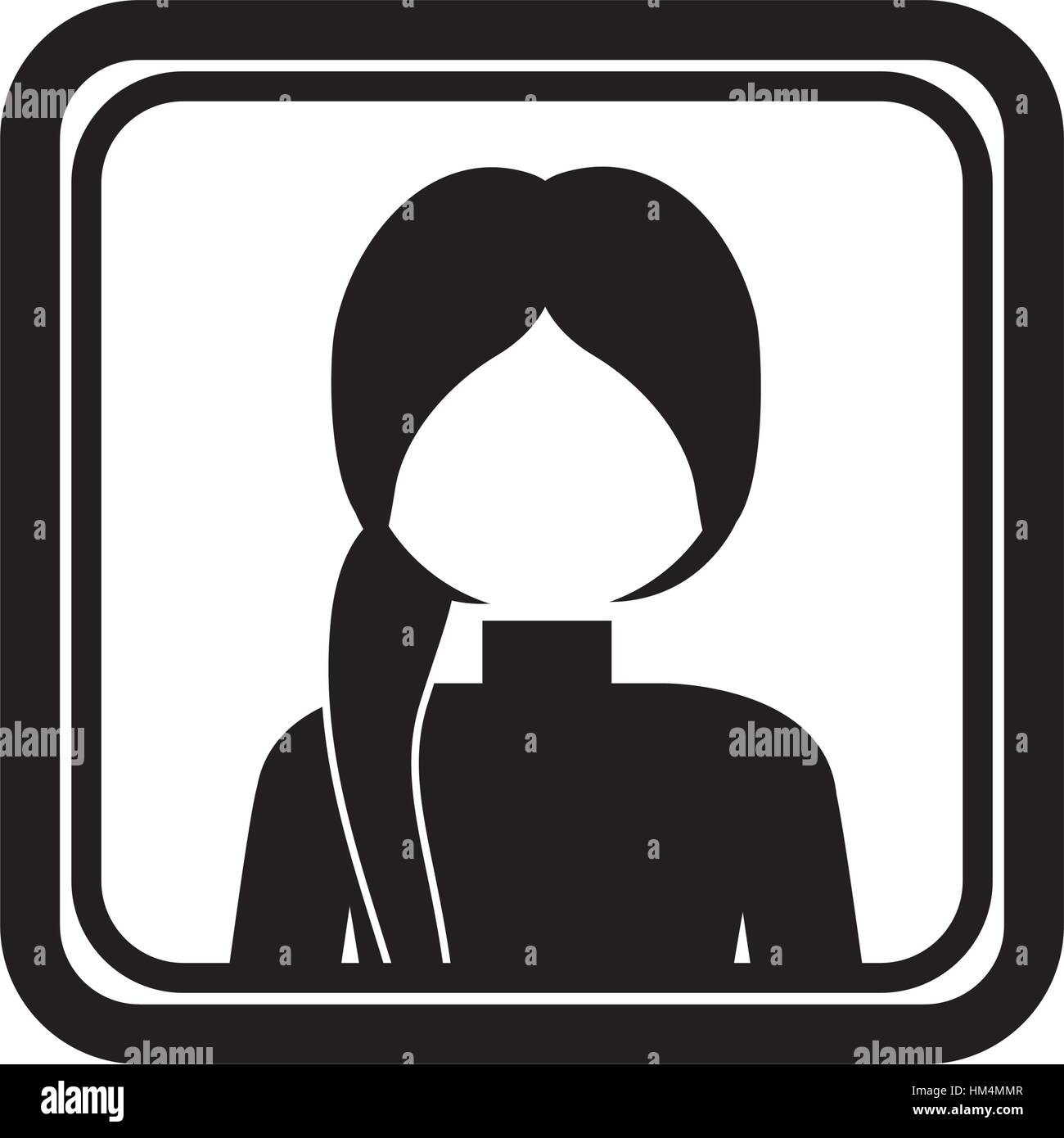 square border with silhouette half body ponytail woman vector illustration