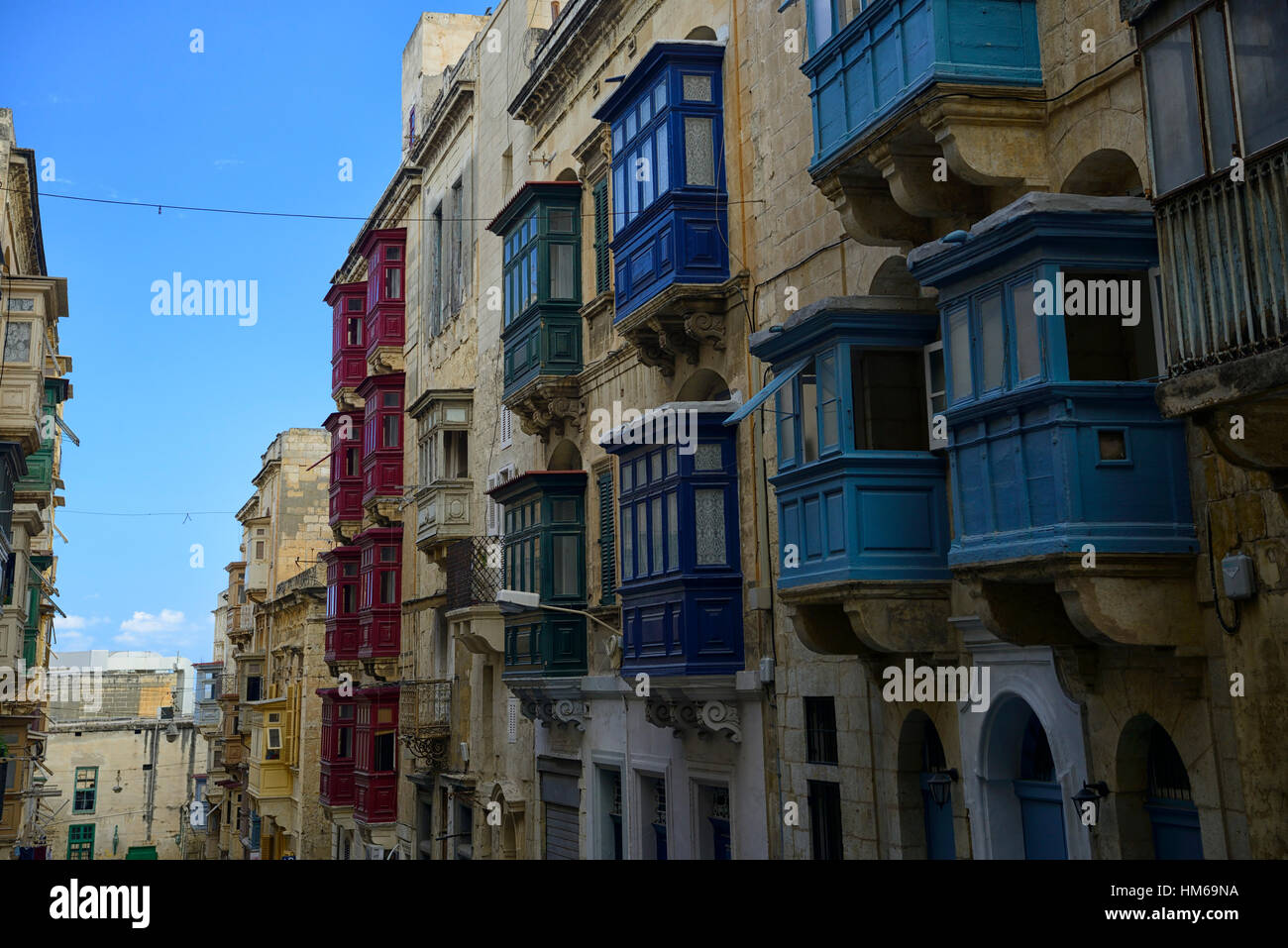 Hilly steep side streets Valletta Malta balcony balconies traditional