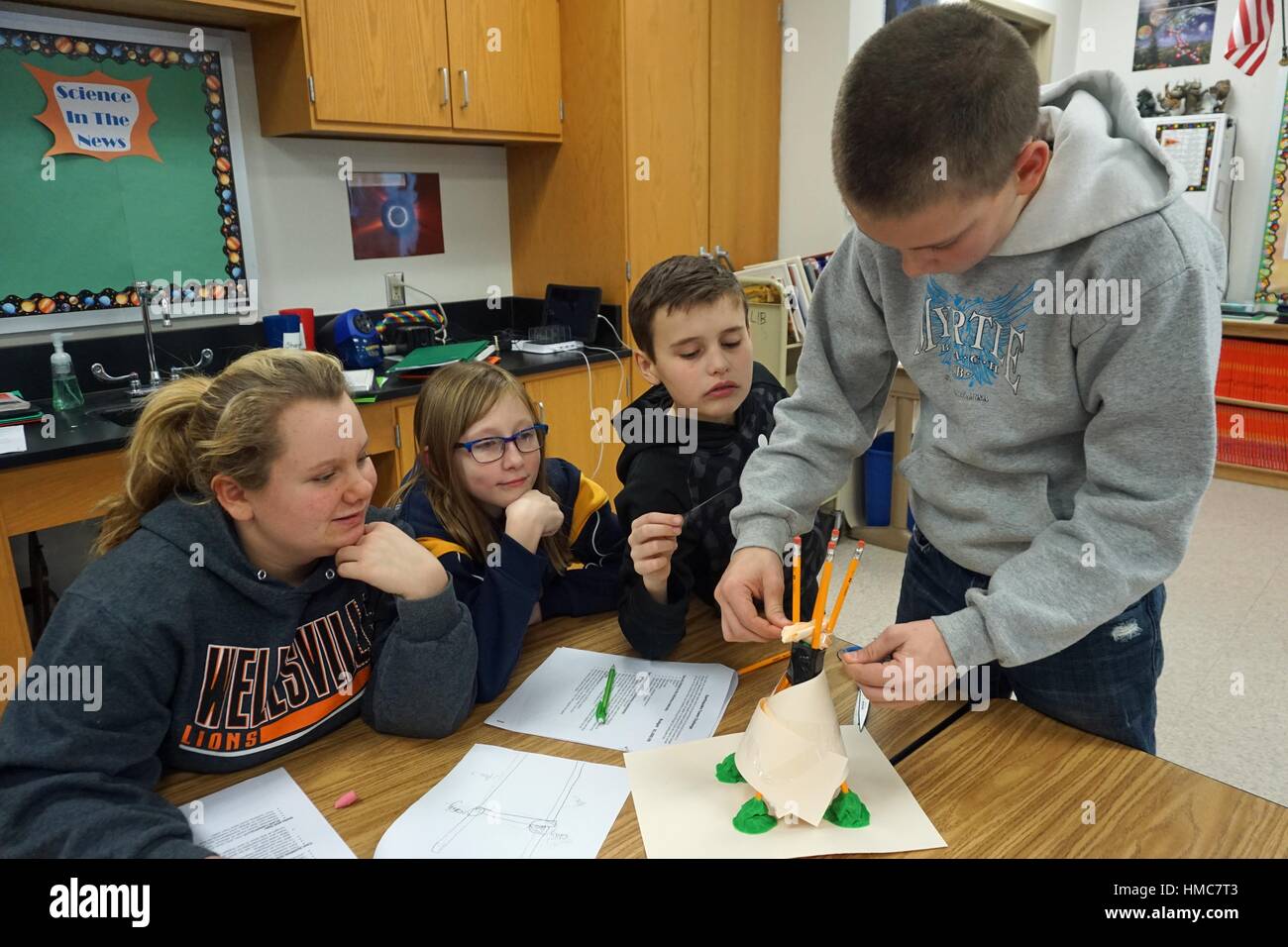Middle Schoolers Working on Science Experiment, Wellsville, New York