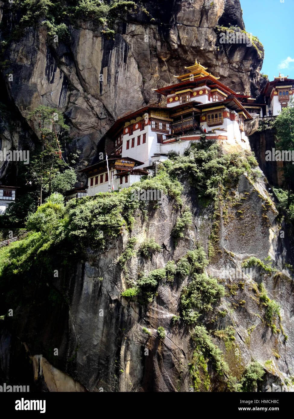 Bhutan Taktshang Monastery Tigers Nest With Prayer Flags On A Hill