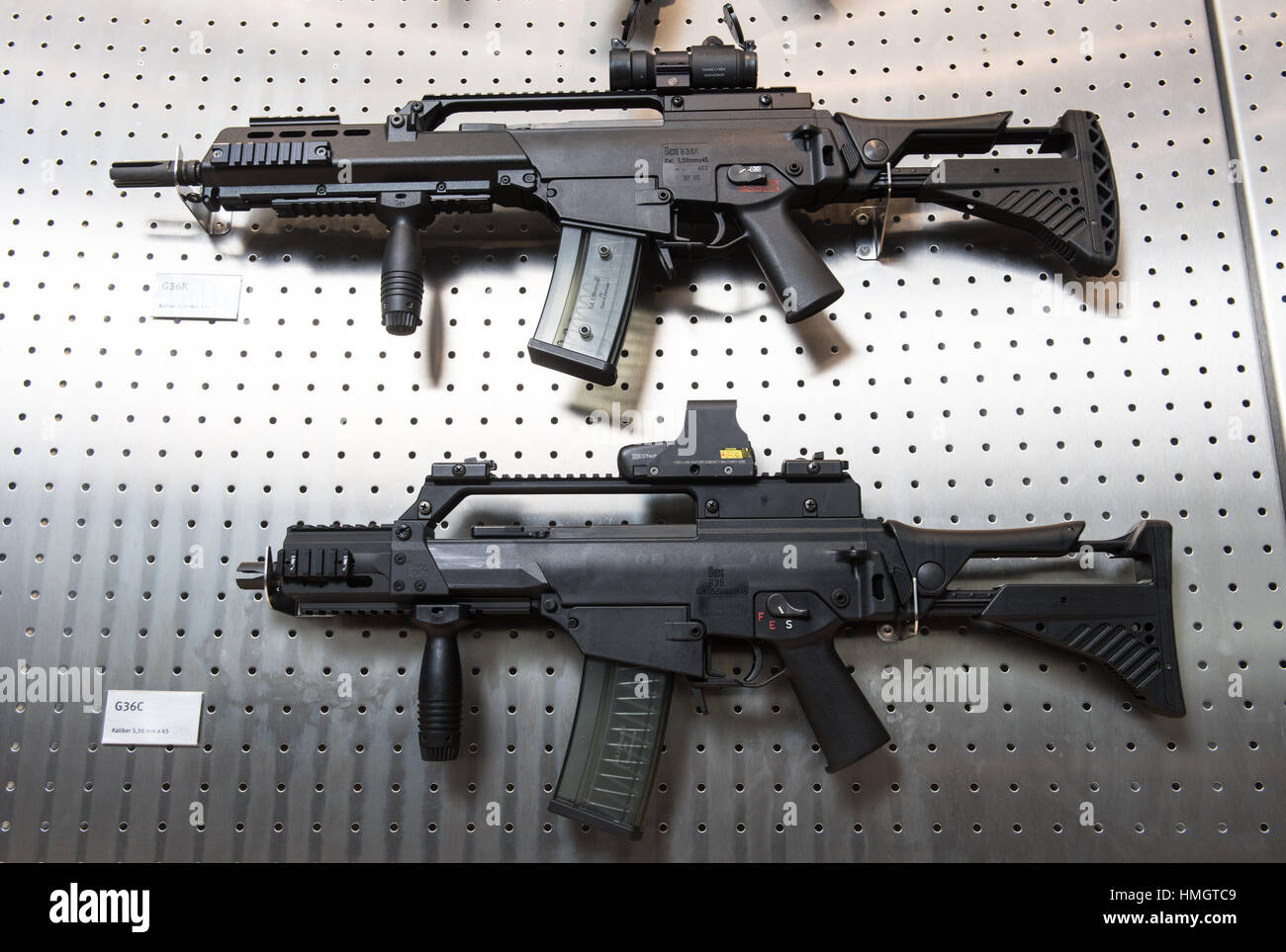 Oberndorf, Germany. 26th Jan, 2017. Different versions of the G36 Stock ...