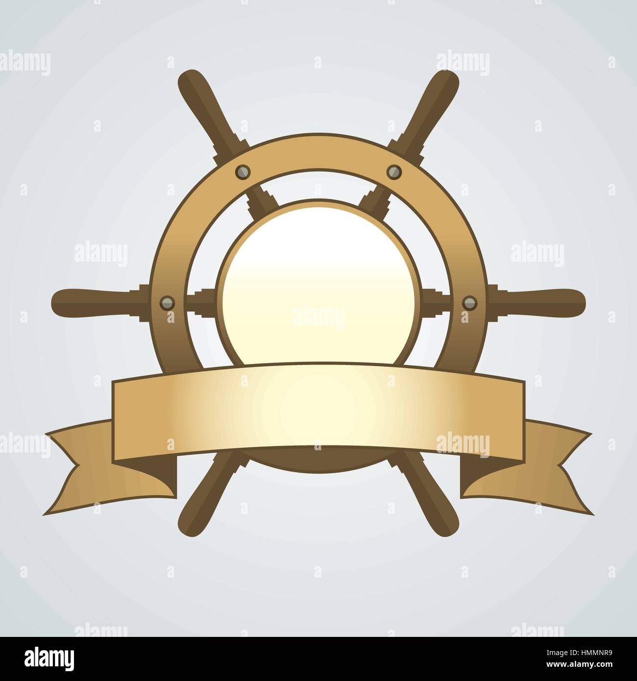 Ship helm vector background. Helm, steering wheel with banner and Stock