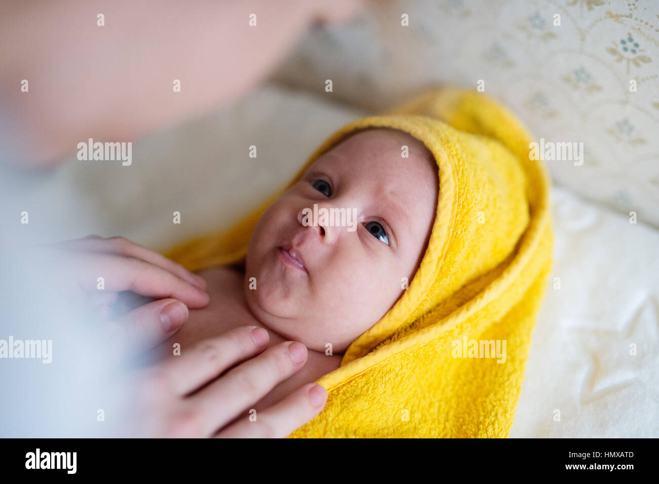 Unrecognizable Mother Drying Her Son With Towel After Bathing Hi Stock