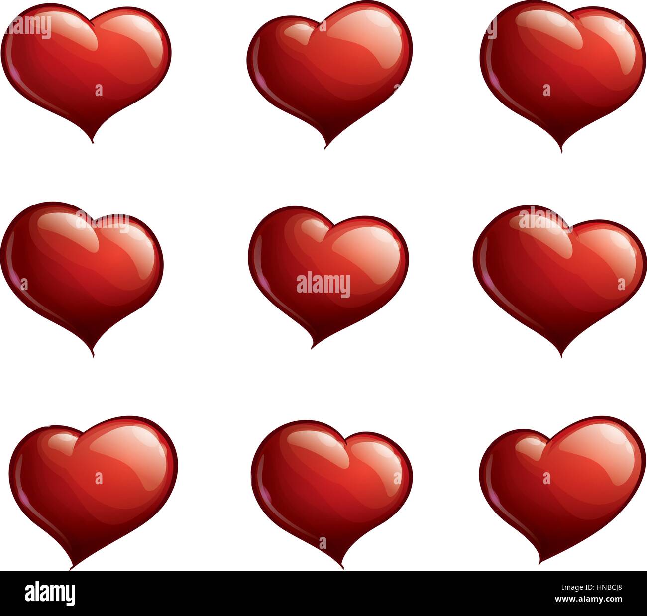 Set Of Nine Cartoon Style Heart Illustrations Stock Vector Image Art