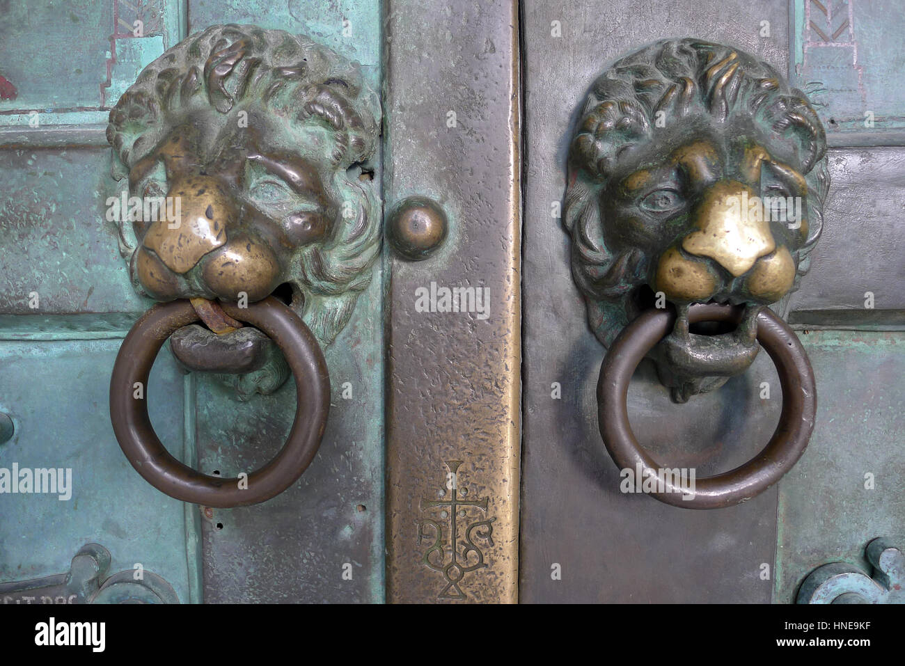 Bronze Door Knockers On The Cattedrale Di Sant Andrea Amalfi Italy