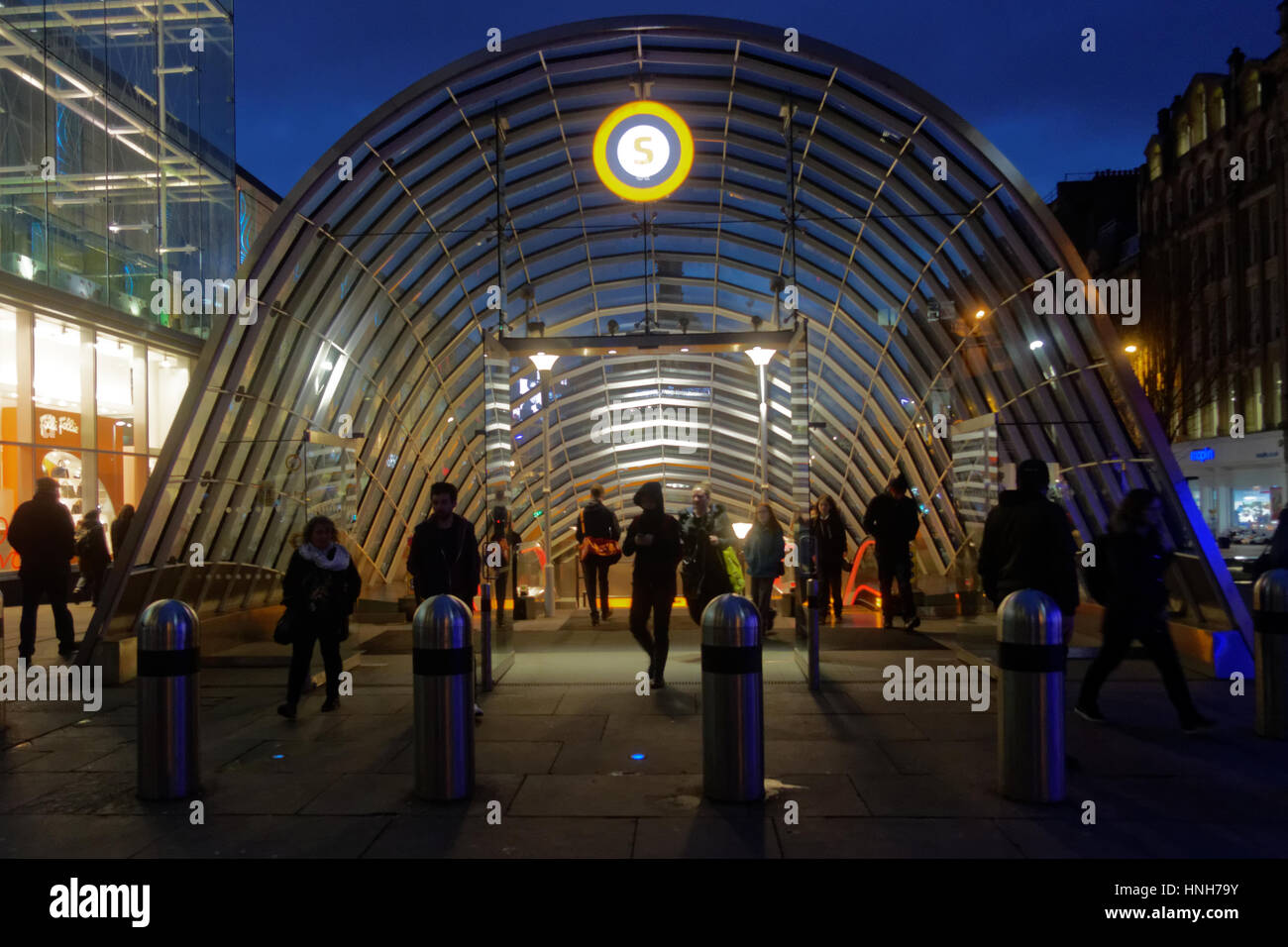 Glasgow underground or Subway entrance to st enoch station night Stock