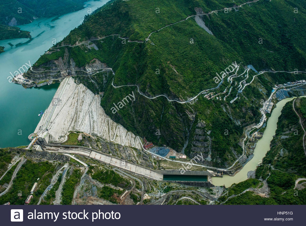 The Ganges River and Tehri Dam Stock Photo, Royalty Free Image