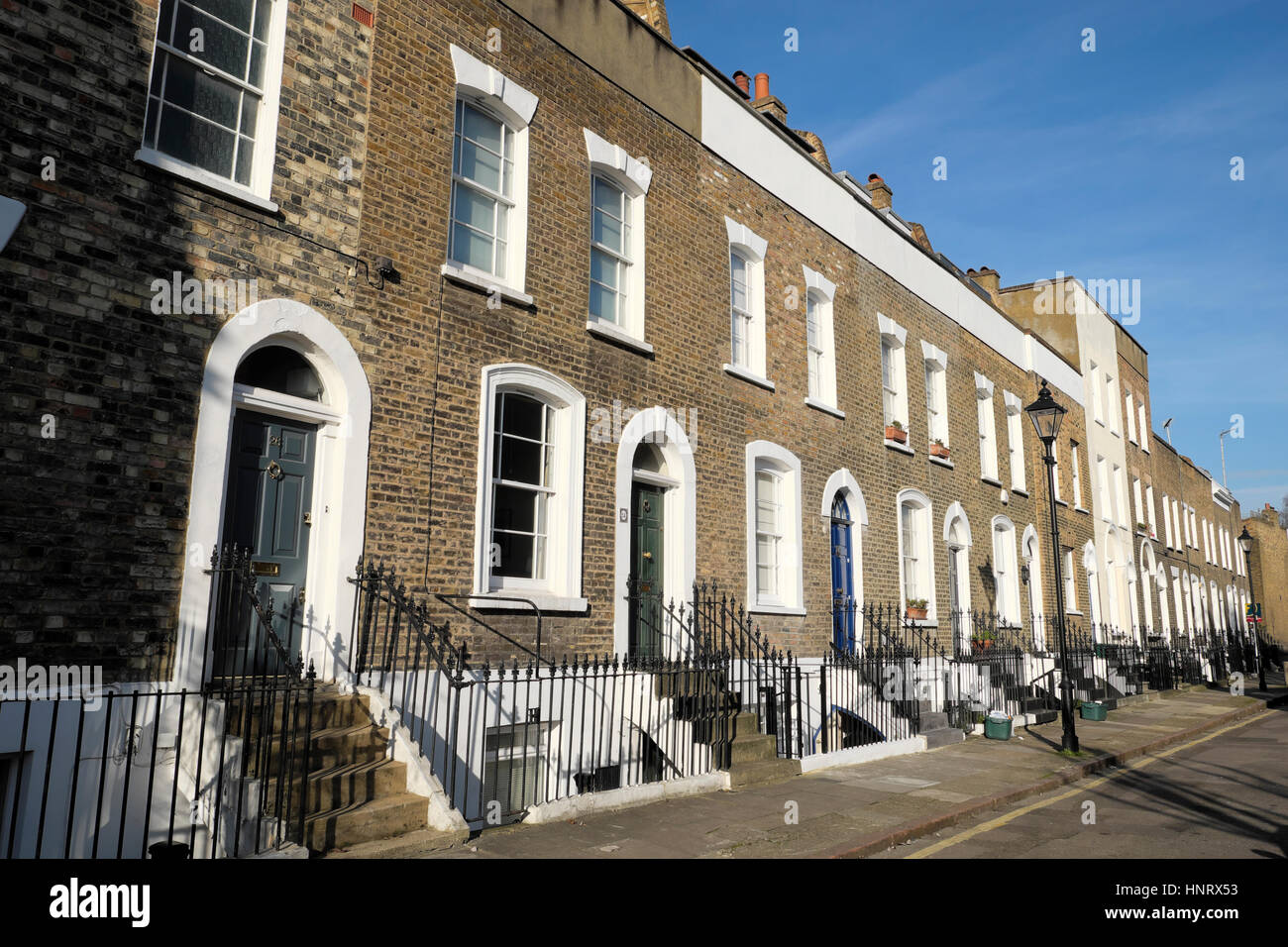 Row terraced housing in 2017 on Rocliffe Street in Islington, London