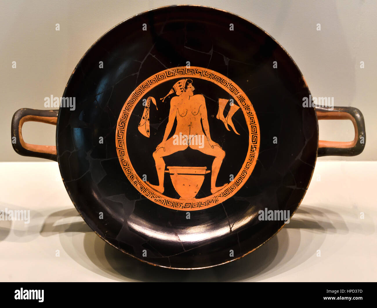 Hetaera Above the Chamber Pot, Greek Kylix from around 480 BC, Attic
