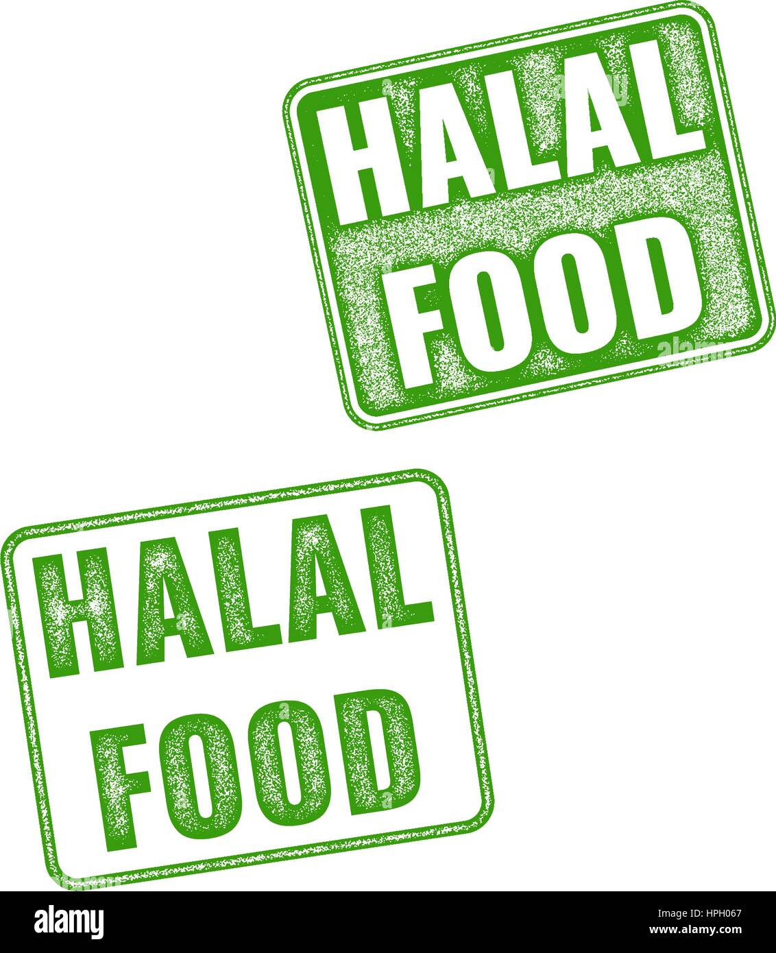 Set Of Green Realistic Vector Halal Food Grunge Rubber Stamp Isolated