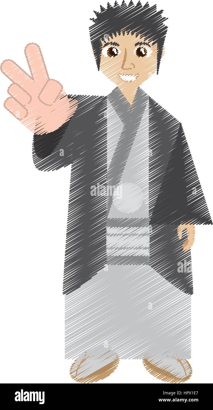 drawing japanese man wearing traditional dress Stock Vector Art