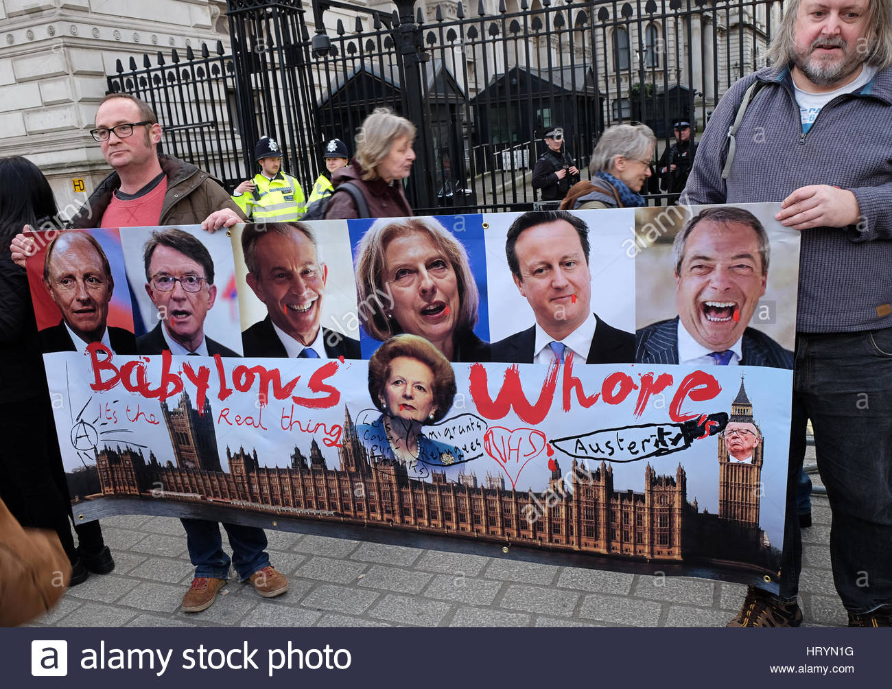 London, Uk. 4th Mar, 2017. People Hold Pictures Of Uk Politicians As 